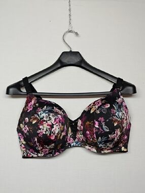 Floral Underwire Bra in Black with Pink & Blue Accents